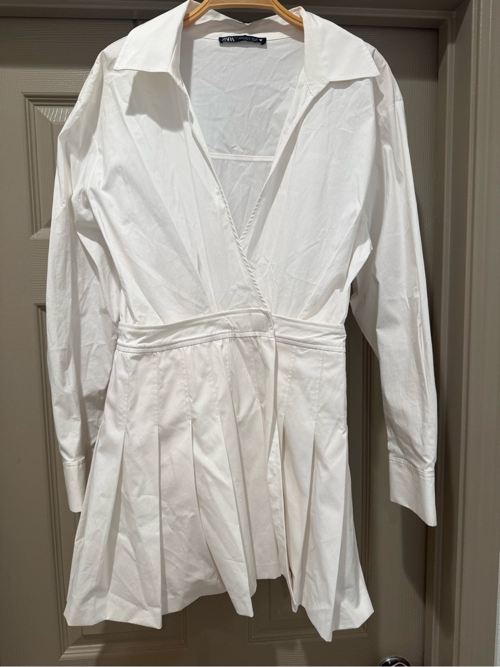 Zara White Pleated Wrap-Style Long-Sleeve Jacket